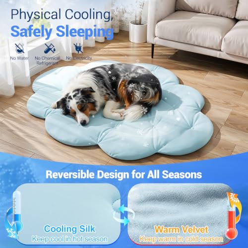Q-Max>0.5 Dog Cooling Mat (Cool&Warm), 47''×35'', L, Cloud Sky Blue | Double-Sided Self-Cooling Mat for Dog, Pet Cool Pads for Summer, Crate, Kennel, Machine Washable, Cat Cool Bed, Non-Gel - color: Cloud-Sky Blue, size: L