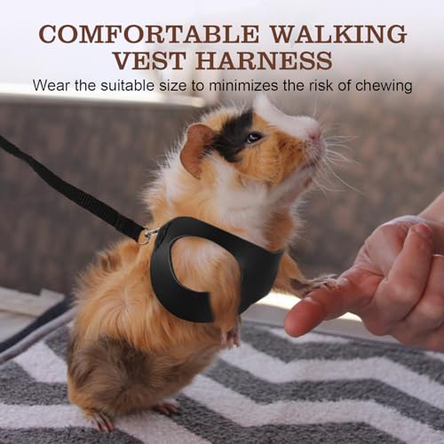 Rislobx Sugar Gilder Harness and Leash, 3 Pack Small Animal Walking Training Vest Accessories for Hamster Squirrel Rabbit Reptile (Black)
