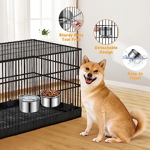 Water Bowl for Dog Crate, ShineMe Stainless Steel Pet Food Bowls for Kennel Cage No Spill, Attachable Dog Crate Bowls Hanging 2 Pack for Medium and Small Sized Dogs (5.5 x 2.9” & 4.9 x 3.3”) - color: Silver, size: M (5.5 * 2.9” & 4.9 * 3.3”)