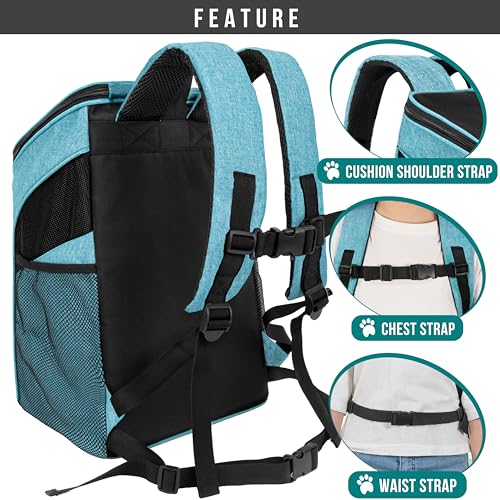 PetAmi Cat Backpack Carrier, Airline Approved Pet Carrier Backpack for Small Dogs and Large Cats, Soft Sided Collapsible Ventilated with Sherpa Bed for Hiking Travel, Max 18 lbs, Sea Blue - color: Sea Blue