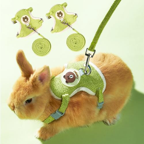 Rabbit Harness and Leash Set 2 Pieces Adjustable Bunny Harness Leash Ferret Harness Guinea Pig Harness Ferret Leash for Small Pets Walking Outdoor (Green, Small) - color: Green