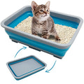 Fhiny Open Cat Litter Box, Kitten Potty Pan Semi-Enclosed Foldable Waterproof Travel Toilet Low Entrance for Indoor Cats Small Pet Kitty Rabbit Supplies Easy to Clean and Assemble - color: Blue-S