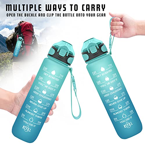 Enerbone 32 oz Drinking Water Bottle with Times to Drink and Straw, Motivational with Carrying Strap, Leakproof BPA & Toxic Free, Ensure You Drink Enough Water for Fitness Gym Outdoor - color: Luca