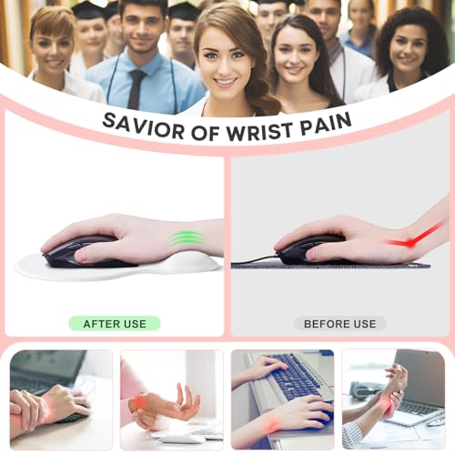 JIKIOU Ergonomic Mouse Pad with Gel Wrist Rest 2 Pack, Portable Small Blank | Upgraded-Prevent Gel Leakage, Ergonomic Design for Pain Relief, Cooling Gel filled, Smooth Lycra Surface, Non-Slip PU Base - color: 06White