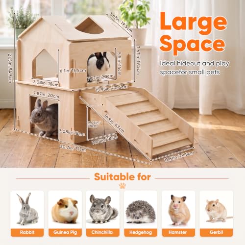 Bunny House, Rabbit Bunny Hideout & Castle with Ramp & Lookout Hut | Long‑Lasting Material, Multi‑Level Fun Zone, Spacious & Multi‑Pet Friendly, Extra‑Wide Ramp, Easy Assembly & Portable - size: Style 3: 30.7 x 15.95 x 21.5 inches