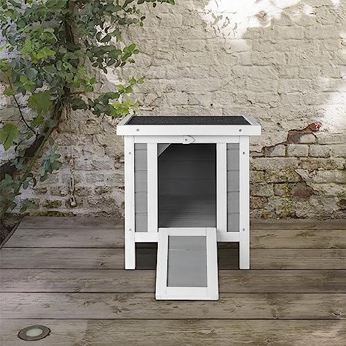 Wooden Bunny House Rabbit Cat Hutch, Feral Cats Outdoor Weatherproof Rabbit Hutch w/Ramp, Lockable Doors, Openable Top, Small Pet House for Rabbits, Bunnies, Guinea Pigs, 16.5" x 20.5" x 17.3" - color: Gray