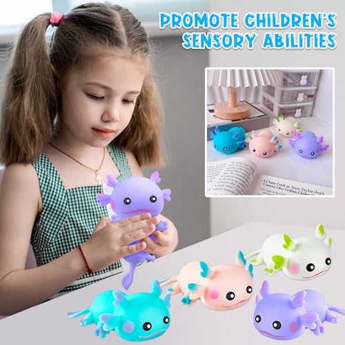 4PCS Axolotl Sensory Fidget Toy Stress Relief Squeeze Axolotl for Kid Gift | Cute Axolotl Animal Toys Bulk for Kids Adults Gift Birthday Festival Party Favors - style: 4PCS (Pure)
