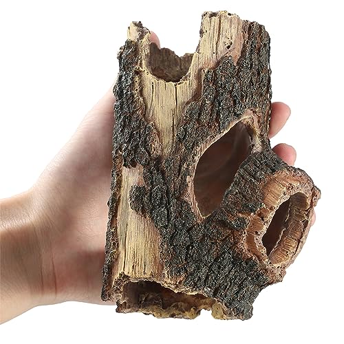IBWell Aquarium Wood Fish Tank Decorations，Resin Fake Logs Terrarium DÉCor, Reptile Hide Aquarium Hideout for Fish Cave, Small Turtles, to 20 Gallon Tank - size: 5.3"*2.0"*8.9"