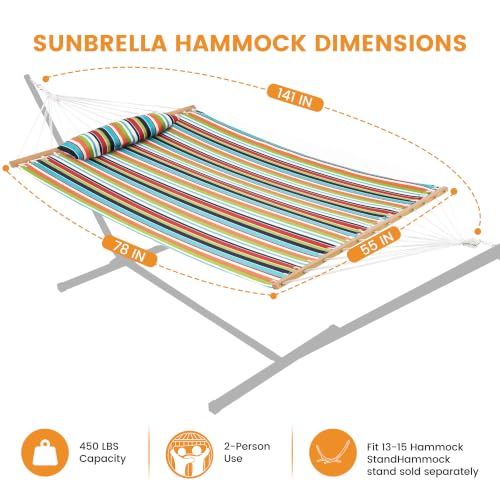 Lazy Daze 12 FT Sunbrella Fabric Hammock, Non-Fading Double Outdoor Hammock | 2 Person Hammock with Pillow, Straps, Carabiners , All Weather Fade Resistant for Outside, Carousel Confetti - color: Carousel Confetti