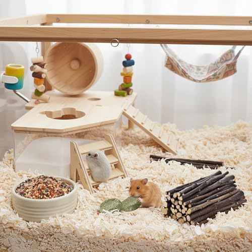 6-piece hamster toy set small pet sand bath set includes chinchilla sticks guinea pig chew sticks Hamster food apple sticks Cage accessories suitable for dwarf hamsters Syrian hamsters sand rats etc