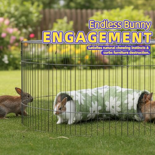 Bunny Tunnels & Tubes Collapsible 3 Way Rabbit Hideout with 13pcs Toys for Bunny Guinea Pig Hamster Chinchilla Hedgehog Rat Ferret Kitten (Flannel Flower) - color: Flannel Flower