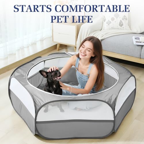 Pawaboo 2-in-1 Small Animals Playpen with Pad, Gray+Gray | Waterproof, Reusable Pad, Portable Outdoor Yard Fence with 3 Metal Rod, For Chick/Kitten/Guinea Pig/Rabbits/Chinchillas - color: U-Gray+Gray