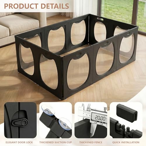 Acrylic Dog Playpen for Indoor Use – Clear Small Pet Play Pen for Puppies, Cats, Rabbits & Ferrets – Easy Assemble, Durable & Portable Pet Enclosure (Black, 24" H, 10 Panels) - color: Black