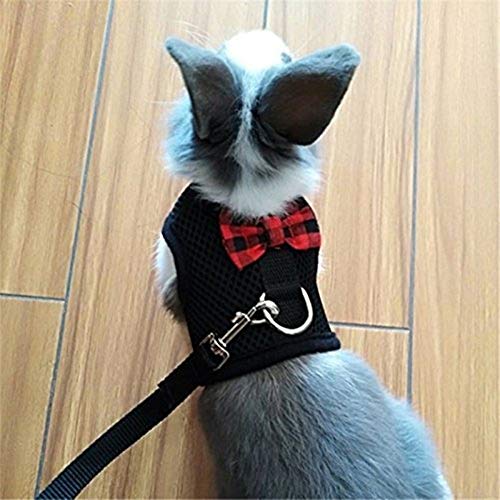 Rabbit Harness with Leash Adjustable Soft Mesh Vest Harness for Bunny Kitten Guinea Pig Rat (S, Black) - color: Black, size: S