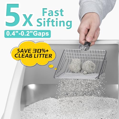 AIPERRO Stainless Steel Litter Box | XXL Deepened 8" Design Enclosed Box with Lid for Big Cats | High Sided, Anti-Urine Leakage | Non-Stick Bottom & Includes Litter Mat & Metal Scoop - color: Silver Grey, size: XX-Large