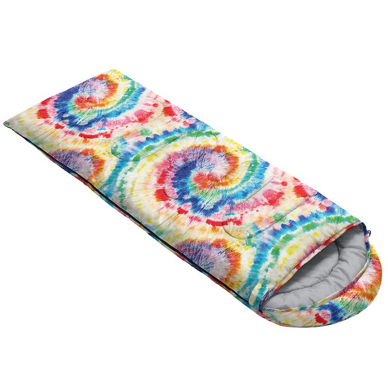 QOOMO Camping Sleeping Bags,3 Season Warm & Cool Weather,Lightweight,Waterproof Sleeping Bags for Adults & Kids,Traveling,and Outdoors,Camping Gear Equipment - color: Tie Dye Rainbow 8