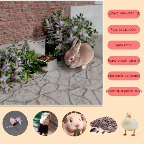 Rabbit Feeder - Small Animal Stainless Steel Gravity Feeding Trough with Lid, Outdoor Durable Cage Feeder Holds Several Days' Food (4 Inch/1.5Lbs) - size: 1 pc