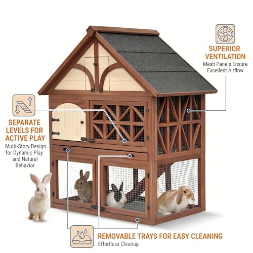 Merry Pet Tudor Rabbit Hutch for up to 4 Rabbits with Asphalt Roof and Removable Tray for Easy Cleaning