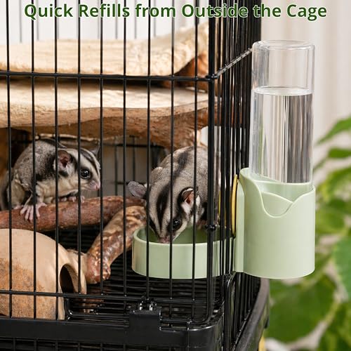 Sugar Glider Cage Water Dispenser Dripless, Non-Drip Water Bottle and Brush, Sugar Glider Accessories, Small Pets Drink Bottle for Rats Gerbils Syrian Hamsters Squirrel (Green)