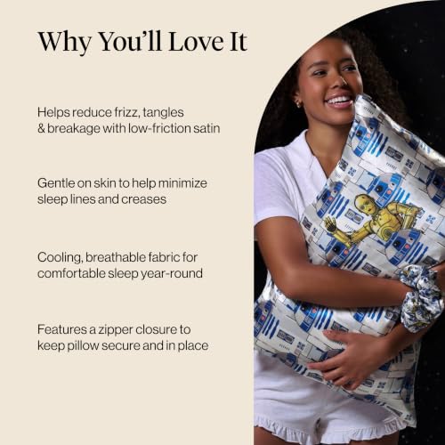 Kitsch x Star Wars R2-D2 & C-3PO Satin Pillowcase, Size 19x36 | Softer Than Silk Pillow Cases, Smooth Cooling Satin Pillow Case for Hair and Skin, Wrinkle-Free, Machine Washable - color: R2-d2 & C-3po, size: King (1 Pack)