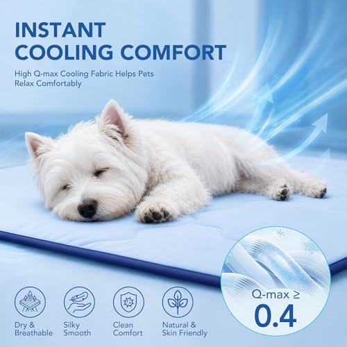 Deconovo Dog Cooling Mat, Reversible Cool-to-Touch Summer Pad with Quilted Soft Fill, Breathable Lightweight Pad for Bed/Couch/Crate, Machine Washable, Light Blue, 29x40 Inches - color: Light Blue, size: 29"W x 40"L (Pack of 1)