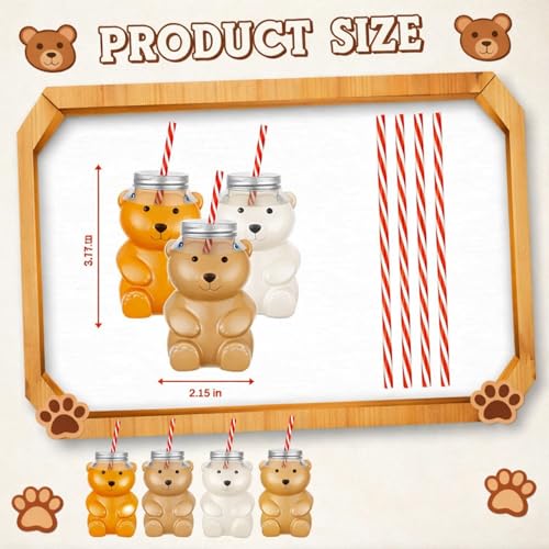 Sliner Valentine Bear Bottles with Straws Including Plastic Bear Drink Empty Bottle & Straws & Caps for Valentine Party Juice Milk Cup Drink Water Container - style: Bear