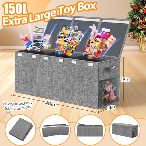 Rocamdo Large Toy Storage Box with Lid & Dividers, Kids Toy Chest, Gray | Toy Box for Boys, Girls, Nursery, Bedroom, Living Room, Playroom, 40X14X16 inches - color: Extra Large Gray