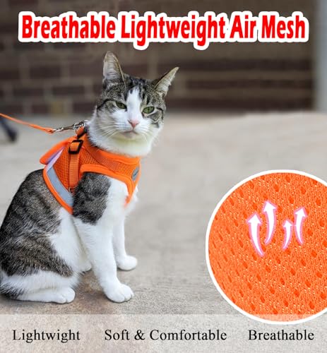 Cat Harnesses and Puppy Harness with Leashes Set, Escape Proof Cat Harness, Adjustable Reflective Soft Mesh Vest Fit Puppy Kitten Rabbit Ferrets's Outdoor Harness - color: Orange, size: XS (Chest: 6" - 8")