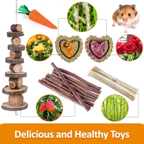 Hamster Toys Set, Guinea Pig Toys Bunny Small Animal Chewing Toy for Cage | Chinchillas, Gerbils, Rats, Rabbit Rodents Teeth Care Toys, Apple Wood Timothy Hay Mouse Toy Swing Seesaw Bridge - size: 28Pack-hamster toys