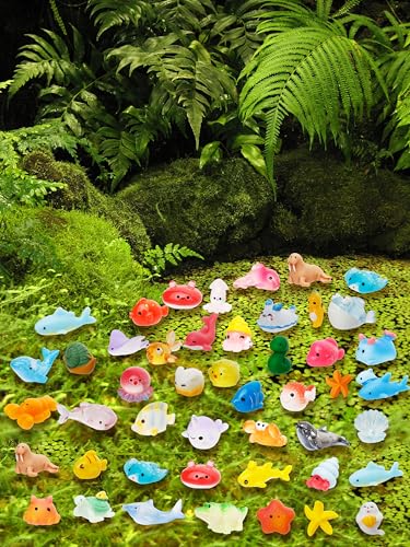 44 Pcs Mini Ocean Resin Animals 44 Styles Resin Animals Figurines Bulk for Fairy Garden Miniature Dollhouse Accessories Hide Crafts Decor - style: 44Pcs-Ocean
