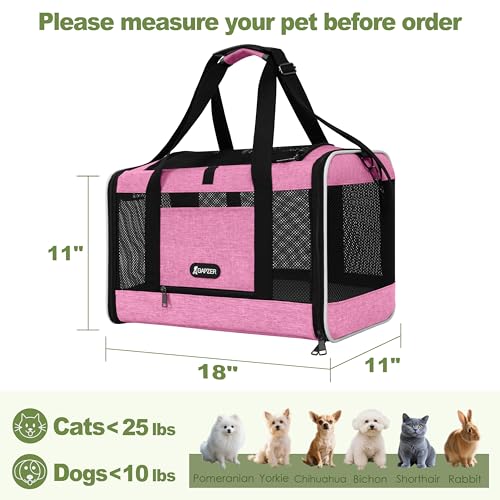 GAPZER Cat Carrier 18x11x11 Delta Airline Approved, Pet Plane Travel Crate | Soft Teacup Dog Bag 12 lbs, Yorkie Taxi Kennel Easy Load, Carrying Case for Kitten Cat up to 15 pound, Toy Poodle Mesh Cage - color: Pink