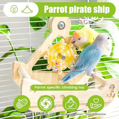 Bird Stand Perch Toy,Interactive Rocking Parakeet Toy and Perch, Wooden Exercise Wheel Cockatiel Toy, Intelligence Puzzle Enrichment Toys,Bird Playground Play Stands for Conure Budgie(C) - color: D