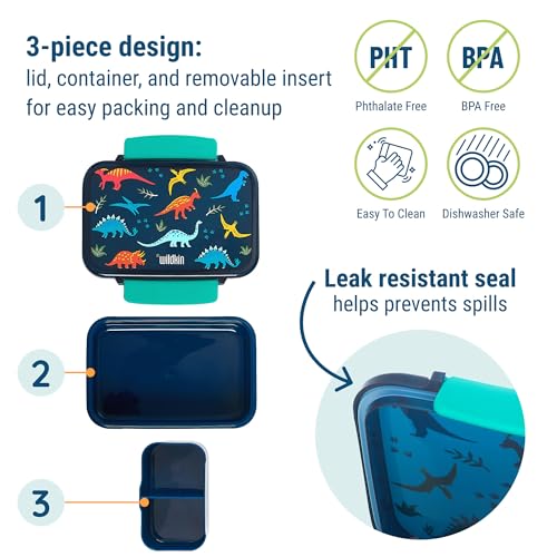 Wildkin Reusable Food Container for Kids – Airtight, Leak Resistant, Dishwasher Safe - Jurassic Dinosaurs - color: Jurassic Dinosaurs