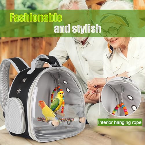 Portable Parrot Travel Cage Carrier with Small Swing Toy&Cage Colorful Toys Set Small Bird Parakeet Bag with Standing Perch Bird Carry Transport Bag (Black, Backpack/Swing) - color: Black, size: 1.0"L x 1.0"W x 1.0"H