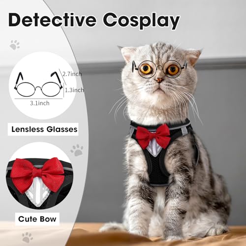 Cat Vest Harness and Leash Set, Escape Proof Kitten Harness Black XS | Safe Reflective Strips, Adjustable Easy Wear Kitty Harness, Sturdy Clip Buckle, Breathable Mesh , for Kitty Puppy Bunny Walks - color: Black, size: XS