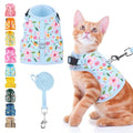 BINGPET Cat Harness and Leash Set, Escape Proof and Adjustable, Medium | Step-in Vest, Lightweight Soft Breathable Mesh, Hook & Loop, Easy Control for Small & Medium Cats Walking Travel - color: Flower, size: Medium