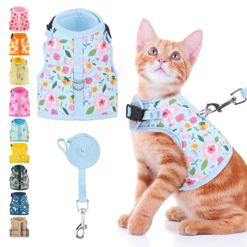 BINGPET Cat Harness and Leash Set, Escape Proof and Adjustable, Medium | Step-in Vest, Lightweight Soft Breathable Mesh, Hook & Loop, Easy Control for Small & Medium Cats Walking Travel - color: Flower, size: Medium