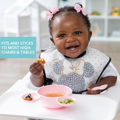 Bumkins Disney Baby Bowl, Silicone Feeding Set with Suction for Baby and Toddler, Includes Spoon and Lid, Essentials for Baby Led Weaning,for Babies 4 Months, Minnie Mouse Light Pink - color: C6 Minnie Mouse LPnk, style: Disney