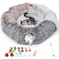 Large Cats Tunnels for Indoor Cats Fluffy Warm Cat Bed and Detachable Cave Tunnels with 20 Pet Toys, Donut Tunnel and Variety Kitten Toy Set for Playing - color: Large (D: 47in)