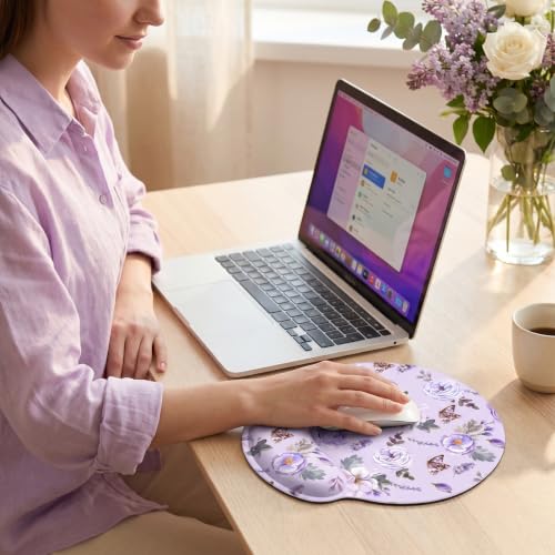 KONVINIT Ergonomic Mouse Pad with Wrist Rest, Small Mousepad with Non-Slip Rubber Base and Smooth Surface, Purple Mouse Pads for Desk, Office Desk Accessories - color: Purple