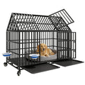 54 inch Heavy Duty Indestructible Dog Crate with 2 Bowls, Steel Double Door Indoor High Anxiety Cage for Large Giant Dogs, Escape-Proof Chew-Proof Pet Kennel with Trays and Wheels, Extra Large XL XXL - size: 53.9"L x 29.7"W x 46.1"H