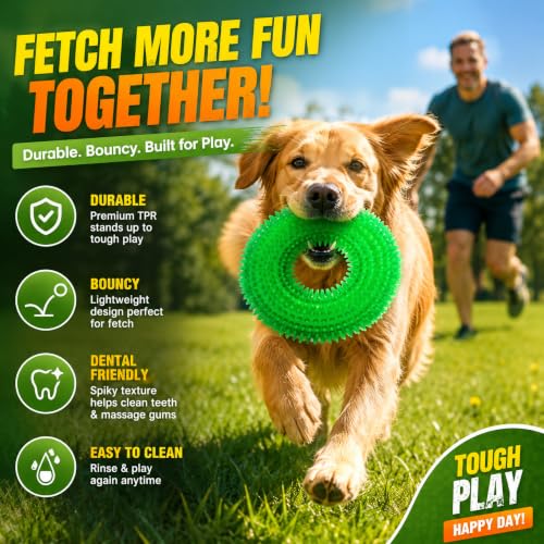 ADUCK Dog Squeaky Chew Toys for Aggressive Chewers, Small Medium Large Dogs Teeth Cleaning Soft Natural Rubber Float Toy for Indoor Outdoor Water Pool, Donut Ring Design 4.92 inch, Crystal Green - color: Crystal Green
