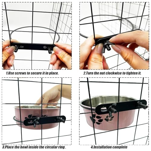 Dog Crate Food and Water Bowl 2Pcs Small Pet Hanging Kennel Removable Dish Feeding Cup No Spill with Holder for Medium Large Size Cat Puppy (Pink, 5.5''X2.3''&6.3‘’X2.5'') - color: pink