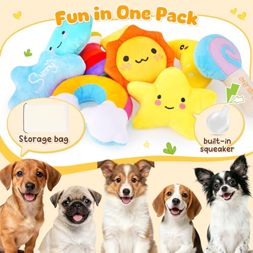 KIPRITII 9-Pack Squeaky Dog Toys for Small Dogs & Puppies with Storage Bag | Soft Plush,Built-In Squeakers,Weather-Themed Designs,Keeps Dogs Engaged
