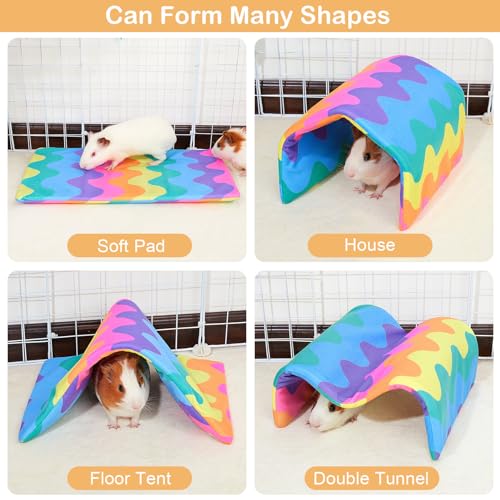 Bienbee Guinea Pig Tunnel, Guinea Pig Hideout, Washable Rabbit Tunnel and Bunny House, Rabbit Toys in Cages for Guinea Pig Bunny Rabbit Small Animal Rainbow Wave