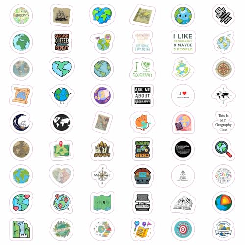 100Pcs Geography Stickers for Water Bottle and Laptop - Geography Party Supplies & Decorations, Waterproof Vinyl Decals, Maps and Landmarks Stickers, Gifts for Women & Men - color: Geography Stickers