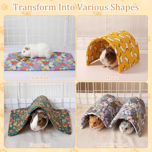 BreezeHug 4 Pcs Guinea Pig Tunnel Foldable Rabbit Hideout Washable and Soft Bunny Hide House Ferret Tunnel Toys Cage Accessories for Small Animal Hamster Hedgehogs Chinchilla(Vivid Mix) - style: Vivid Mix