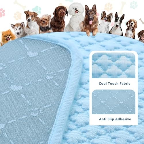 Dog Cooling Mat 2.0, Blue, Thick Long-lasting Cooling Mat for Dogs, Upgraded Self-Cooling Tech No Water, Q-Max>0.5, Chew Resistant Waterproof Fully Washable Pet Cooling Mat, Fit for Dogs & Cats - size: 29.52"Lx18.89"W