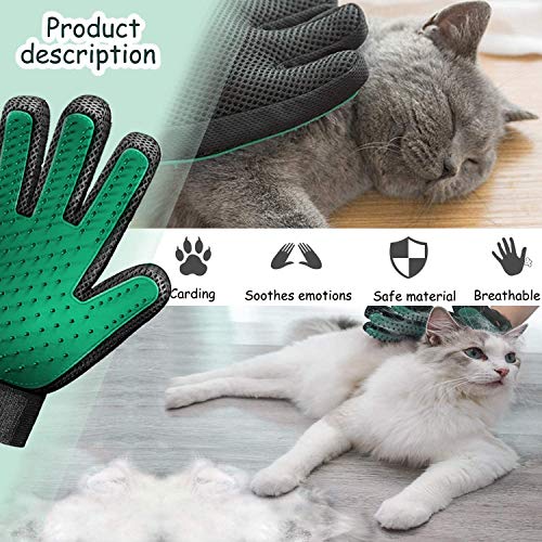 Gentle Deshedding Pet Grooming Mitt - Efficient Hair Remover Brush for Dogs, Cats, Horses with Long & Short Fur (1 Pair) - color: Green