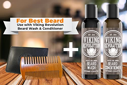 Viking Revolution Wooden Beard Comb and Case - Pocket Comb - style: Beard Comb